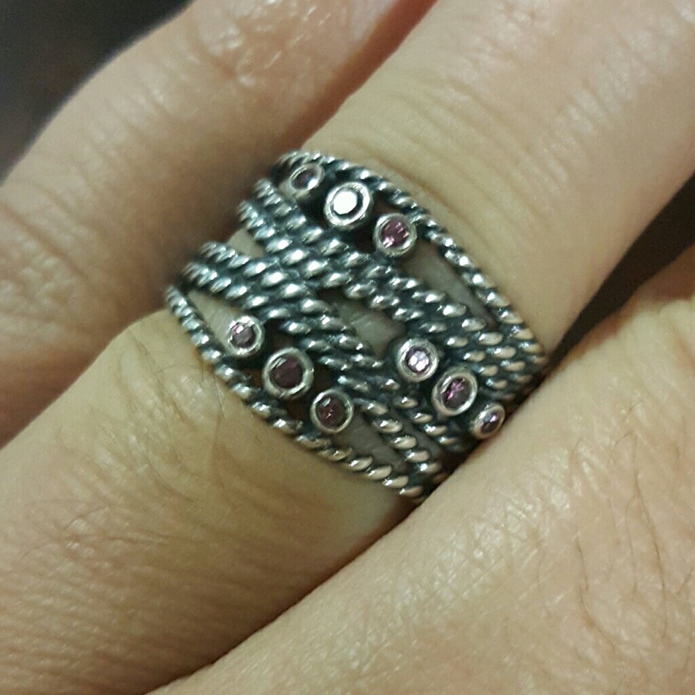 Authentic Pandora ring with pink stones
